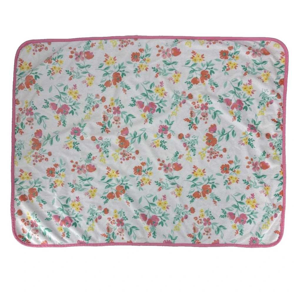 Carters‎ White Pink Trim Yellow Orange Green Floral Sherpa Baby Blanket